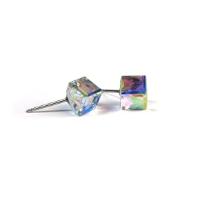 Aurore Boreale Tilted Cube Swarovski Austrian Crystal Earrings