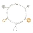 Good Luck Charm Rolo Bracelet with Horseshoe, Wishbone, Four Leaf Clover, and Acorn Charms in Sterling Silver and Gold Vermeil, 7" in Length, #7881