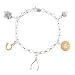 Good Luck Charm Rolo Bracelet with Horseshoe, Wishbone, Four Leaf Clover, and Acorn Charms in Sterling Silver and Gold Vermeil, 7" in Length, #7881