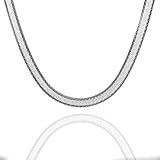 Sterling Silver White/Black Plated Herringbone Necklace 18