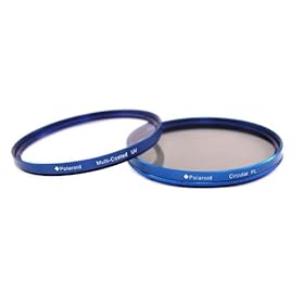 Polaroid Optics Multi-Coated Dual Filter Kit BLUE (MC UV, CPL) For The Olympus Evolt E-30, E-300, E-330, E-410, E-420, E-450, E-500, E-510, E-520, E-600, E-620, E-1, E-3, E-5 Digital SLR Cameras Which Have Any Of These (14-54mm, 50-200mm) Olympus Lenses
