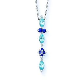 10K White Gold 1 2 ct. Blue Topaz and 0.12 ct. Sapphire Pendant with Chain by Katarina Jewelry