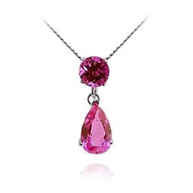 14k White Gold Pink Topaz and Created Pink Sapphire Drop Pendant, 17 by Amazon.com Collection