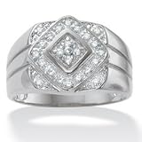 ParisJewelry 1 carat Genuine Diamond Platinum Men's Cluster Ring