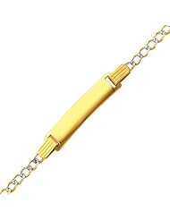 14K Yellow Gold White Pave 2.5mm Baby ID Concave Curb Bracelet with Lobster Claw Clasp - 6"Inches