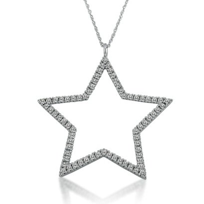 HUGE 10K White Gold Diamond Star Pendant 18inch Necklace 1cttw 1 3/4 inches