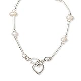 14 + 2 Inch Extension Liquid Silver/Cultured Freshwater Pearl/Open Heart Children's Necklace