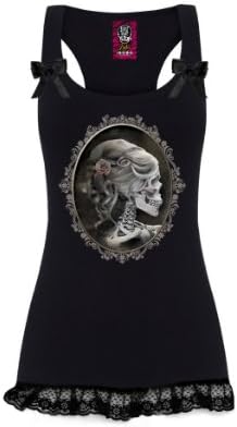 Unique Skull Cameo Lolita Tank Top Womens T-Shirt with Lace and Bow Accessories