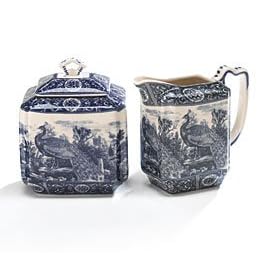 Blue Toile With Peacock Design Creamer And Sugar Bowl Wonderful Kitchen And Dining Decor by Toile
