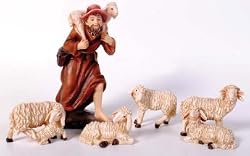 Shepherd with Sheep Figurines - 6-Piece Set - 6" Height Shepherd