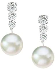 14K White Gold 1/3 ct. Diamond and Akoya Pearl Earrings