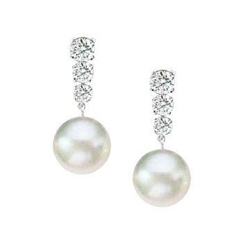 14K White Gold 1/3 ct. Diamond and Akoya Pearl Earrings