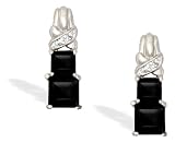 14K White Gold Genuine Square Black Onyx and Diamond Earrings