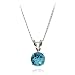 14k White Gold 6mm Blue Zircon 4-Prong Pendant, 17"