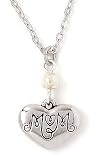 Rhodium Plated Pewter "Mom" Heart Pendant by Bob Siemon, 18"