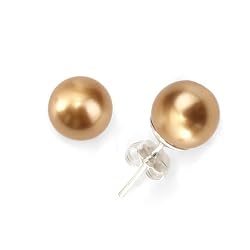 Olive n Figs Sterling Silver and Genuine Swarovski Crystal Pearl Stud Earring - Bright Gold (8mm)