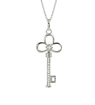 Sterling Silver Black and White Diamond Reversible Key Pendant (1/10 cttw, H-I Color, I2-I3 Clarity), 18"