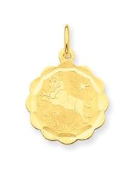 14k Gold Satin Polished Engraveable Taurus Zodiac Scalloped Disc Charm