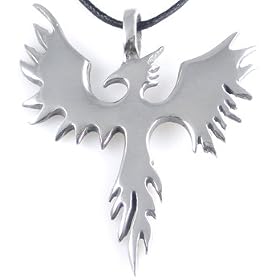 PHOENIX Bird Firebird Silver Tone PEWTER PENDANT Necklace