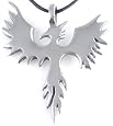 Phoenix Bird Firebird Silver Tone Pewter Pendant Necklace