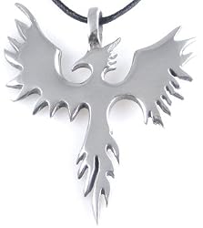 PHOENIX Bird Firebird Silver Tone PEWTER PENDANT Necklace