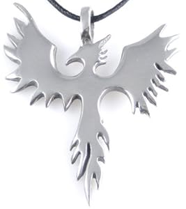 Phoenix Bird Firebird Pewter Pendant Necklace
