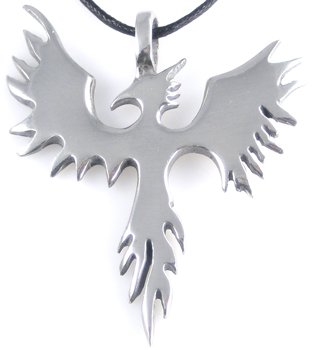 PHOENIX Bird Firebird Silver Tone PEWTER PENDANT Necklace