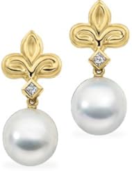 1/6 CT TW/11.50MM Near Rd 18K Yellow Gold South Sea Cultured Pearl & Diamond Earring