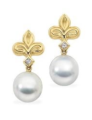 1/6 CT TW/12.00 MM Drop 18K Yellow Gold South Sea Cultured Pearl & Diamond Earring
