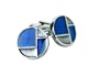 Retro Reflective Blue & Gray Enamel Round Silver Cufflinks with Gift Box