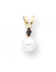 14k Yellow Gold Diamond 4mm White Cultured Pearl & Sapphire Pendant