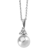 14K White Gold White Pearl and Diamond Pendant