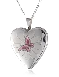 Sterling Silver Butterfly Heart Locket Pendant Necklace, 18"
