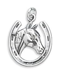 20x13.5mm Horse in Horseshoe Charm .925 Sterling Silver