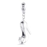 Sterling Silver Diamond Accented High Heel Shoe Charm