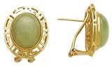 14k Gold & Green Jade Greek Key Oval Earrings