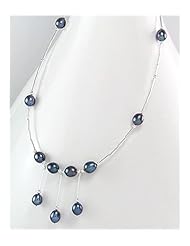 Tahiti (Dyed) Fresh Water Pearls Necklace In 92.5 Sterling Silver