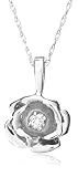  : 14k White Gold Diamond Rose Pendant (.03 cttw, J Color, I2 Clarity), 18"