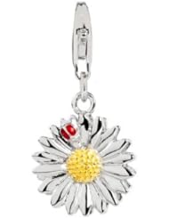 Spring Best Gift, Sterling Silver Daisy and Ladybug Charm with Lobster Clasp and Enamel Red Ladybug and 18k Yellow Gold Overlay Pistil , Width 5/8 Inch, Length 1 1/8 Inch, Weight 2.8g. Can Be a Pretty Pendant.