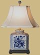 Unique Asian Design Lighting - 19" Blue & White Porcelain Flat Jar Oriental Style Fine Table Lamp