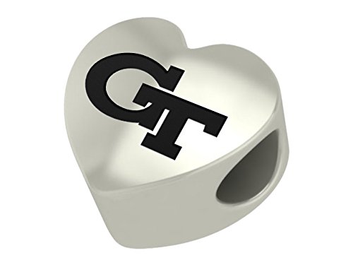 Georgia Tech Yellow Jackets Sterling Silver Heart Bead Fits Most European Style Charm Bracelets