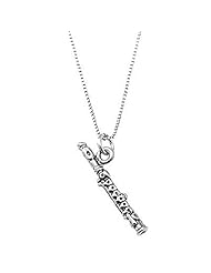 Sterling Silver Three Dimensional Medium Size Woodwind Instrument Flute Necklace