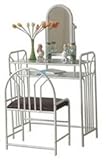 White Makeup Mirror Bedroom Vanity Set with Bench & Two 2 Glass Shelves
