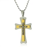 Stainless Steel Gold Plated CZ Cross Pendant