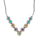 925 Silver & Semi-Precious Stone Necklace with 18k Gold Accents (13.70ctw).