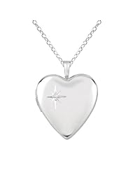 Sterling silver 0.01ct White Diamonds Heart Shaped Locket w/ Dia Necklace (G-H, SI1-SI2)
