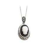 Sterling Silver Onyx and Mother-of-Pearl Cameo Pendant with Chain