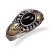 Sterling Silver and 14 Karat Gold Plate Ring with Black Onyx and Bead Design