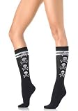 Acrylic Knee High Stocking Socks with Skull Side Detail and Stripe Top
