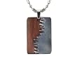Stainless Steel & Natural Redwood Rectangular Pendant Necklace